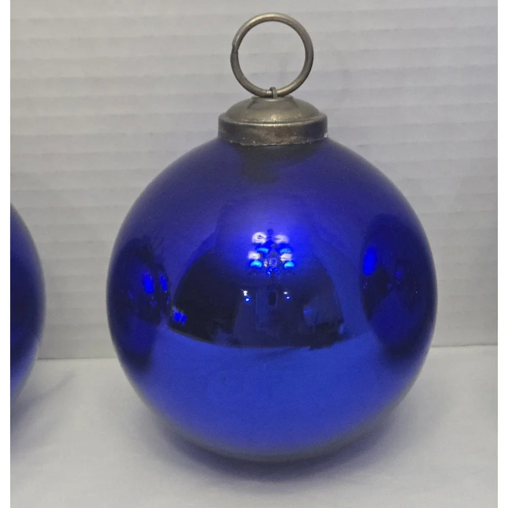 Antique German Kugel Ornaments - Cobalt Blue Mercury Glass Set (Two 6